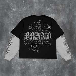 T-shirt pour homme en coton 100% à manches longues surdimensionné à double couche avec strass personnalisés en gros, lavage à l'acide, style hip-hop, 250g - Product Image 2