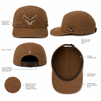 Casquette de camping style urbain Dobby en coton lavé, 5 panneaux, avec patch cerf, vintage, pour l'extérieur, cadeau, étiquette personnalisée, unisexe