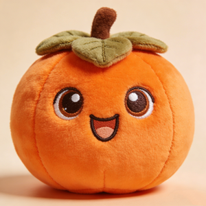 Peluche Citrouille Personnalisée avec Visage Souriant Mignon, Citrouille Rembourrée Ronde Orange aux Yeux d'Anime avec Tige et Feuille - Product Image 2