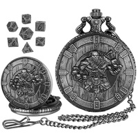 Boîte de montre de poche rétro argent/or avec des donjons mystérieux et des dragons avec un ensemble de mini dés étui polyédrique