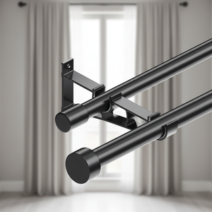 <span class=keywords><strong>Tringle</strong></span> à rideaux double moderne DaiRui, télescopique, en métal noir, avec embouts décoratifs, pour salon, chambre et bureau - Product Image 1