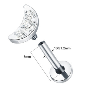 Moon Zircon <b>Earring</b> Stud 16G 1.2mm 8mm Stainless Steel Prong Setting Unisex <b>Piercing</b> Jewelry - Product Image 1