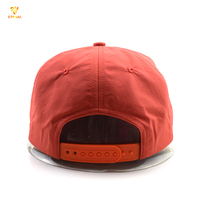 Aangepaste Ongestructureerde 5-Panel Snapback Cap Ademend Oranje Nylon Snel Droog Waterdicht Met Fruit Luipaard Patroon Touw Hoeden