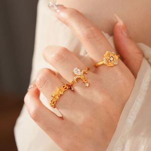 Anillo Gold Electroplated Zircon Pattern Flower <b>Rings</b> for Women Gold Plated <b>Adjustable</b> <b>Ring</b> Retro Court Style Zircon Flower <b>Ring</b> - Product Image 2