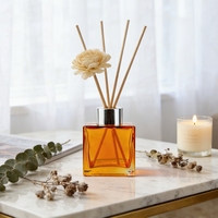 Bouteilles diffuseuses carrées en verre de 100 ml, 200 ml, 300 ml pour huiles essentielles, avec bouchon à vis et marquage à chaud