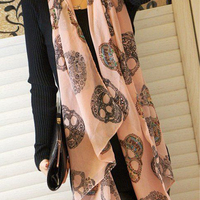 Écharpe longue en voile pour femmes, polyester de haute qualité, douce et confortable, pour l'automne, tendance, punk, colorée, crâne, automne