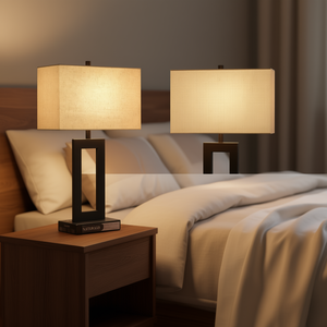 Lámpara de Mesa Moderna Naturalis 30x30x60cm LED Regulable con Puertos USB Pantalla de Tela Beige para Dormitorio Sala de Estar - Product Image 2