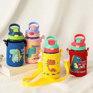 Hot Sale 480ml Cartoon Cute Children BPA Free Drink Cup with Straw Portable Kids Plastic Water Bottle for Outdoor Travel School