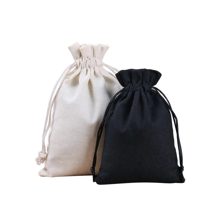 High quality medium black cotton canvas dust bag with white printing logo for caps shoe hats packaging storage drawstring pouch