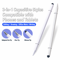 Stylet capacitif universel 3-en-1 amélioré en plastique pour écrans tactiles Android et iPad et téléphones mobiles MEEPSS MPS195