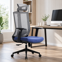 Chaise de bureau ergonomique moderne en maille pivotante à hauteur réglable avec base en acier, accoudoirs fixes, cadre en PP et appui-tête réglable pour