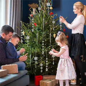 2023 Navidad copo de nieve árbol decoraciones acrílico cristal claro colgantes Kit adorno de Navidad para Navidad Año Nuevo
