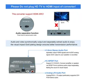 HDMI 2.0 Audio Extractor HDMI zu Cinch 4K 60Hz YUV4 4 4 HDR Adapter HDMI zu Optical TOSLINK SPDIF