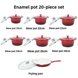 Ensemble de 20 ustensiles de cuisine en <span class=keywords><strong>fonte</strong></span> émaillée antiadhésifs avec couvercles en verre/<span class=keywords><strong>fonte</strong></span>, design moderne et minimaliste, multifonctionnel - Product Image 2