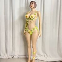 Nouvelle tenue de carnaval Samba faite à la main en crochet, motif tournesol souriant, soutien-gorge et culotte pour fête, EDC, rave, carnaval, Mardi Gras, Showgirls