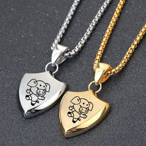 Pendentif Bouclier Triangulaire en Acier Inoxydable Plaqué Or 18K, Gravé au Laser, Breloque Zodiaque Cochon, Collier pour Homme, Usage Quotidien - Product Image 3