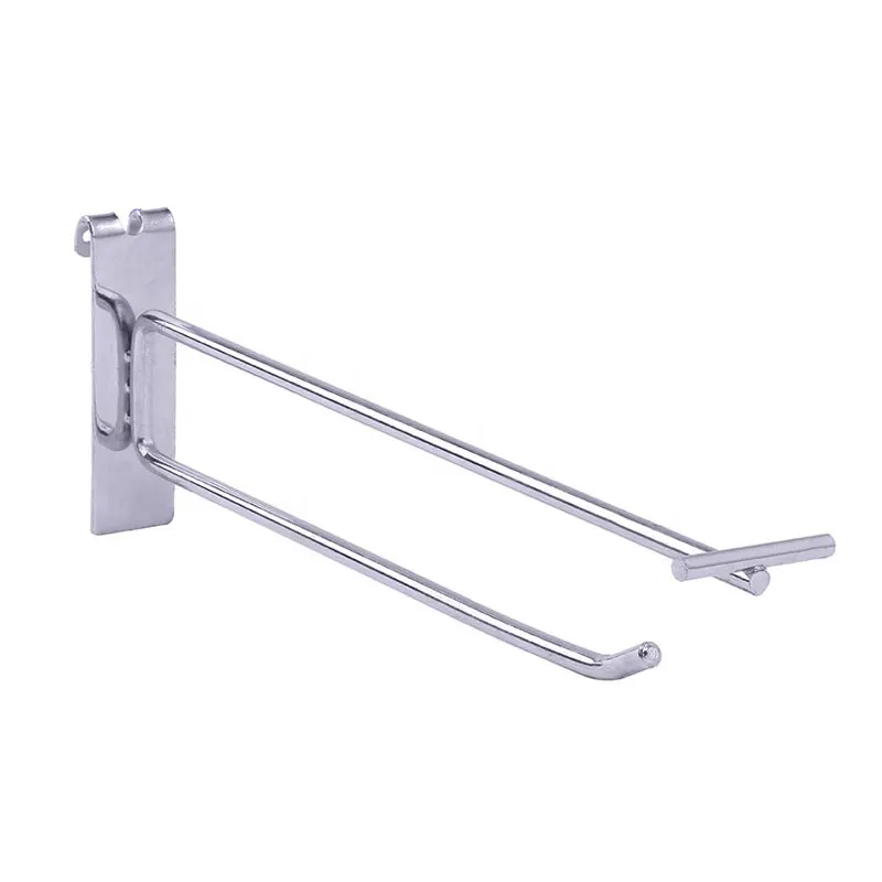 HuaJu Industrial Display Slat Wall Chrome Hook Estantes de supermercado Gancho colgante Ganchos de doble alambre con etiqueta de precio