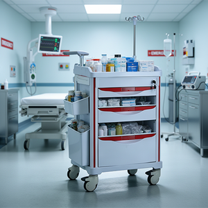 Carrito de Tratamiento Médico de Emergencia para Hospital <span class=keywords><strong>Hochey</strong></span> con 5 Cajones, Contenedor de Basura, Cierre Centralizado - Carrito de Plástico Resistente - Product Image 2