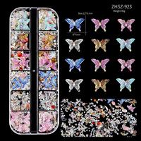 Décorations d'ongles Papillon Aurore 3D en résine, 12 compartiments, mélange de fragments et perles, accessoires pour ongles