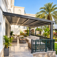 Auvent de terrasse rétractable motorisé, toile en PVC imperméable, structure en alliage d'aluminium, éclairage LED pour jardin et cour arrière