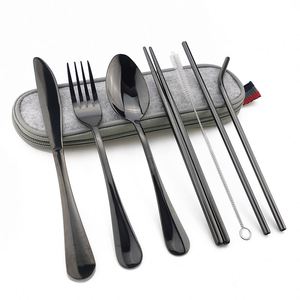 Ensemble de couverts de voyage portables de luxe colorés et réutilisables, 7 pièces avec pailles – Vente chaude - Product Image 6