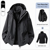 Veste d'hiver unisexe Softshell 3 en 1 coupe-vent avec capuche intérieure amovible pour couple, idéale pour la randonnée en extérieur et le maintien au chaud