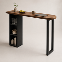Table de bar étroite moderne avec rangement, plateau en bois, structure en acier, table à café et petit-déjeuner pour cuisine, balcon, appartement