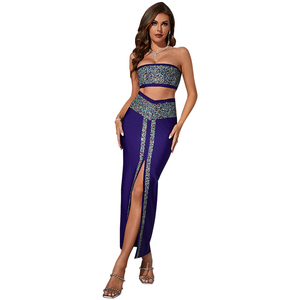 Nuovo arrivo sexy party viola estate sera due pezzi abiti donna fasciatura maxi gonna set - Product Image 6