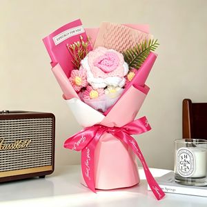 Bouquet de roses au crochet fait main avec du fil, décoration créative pour un cadeau de la Saint-Valentin, fleur artificielle haut de gamme - Product Image 6