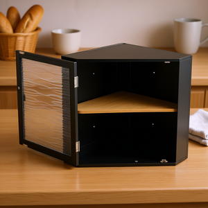 Contenedor de Almacenamiento de Pan en Forma de Caja, de Bambú Negro con Puerta Acrílica Ondulada, Gran Capacidad, Estilo Rústico para la Cocina, Conserva la Frescura - Product Image 2