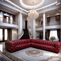 Maßgefertigtes Vollständig Getuftetes Echtes Leder Rotes Chesterfield Rustikales L-förmiges Schlafsofa-Set für Hotels und Villen