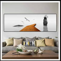 Impression murale Paysage Arbre Noir et Blanc Lac et Île, Tableau Naturel Long pour Salon, Bureau, Hôtel, Intérieurs Minimalistes