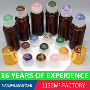 Grands flacons roll-on en verre ambré pour huiles essentielles, parfums, contenants vides pour déodorants avec bille roulante en <span class=keywords><strong>quartz</strong></span> rose - Product Image 6