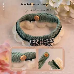 Collier-écharpe pour animaux de compagnie en coton doux tricoté au crochet, style japonais, luxueux et élégant, décoré de rubans, nouveau design pour chats et chiens - Product Image 2
