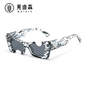 Sunglasses Cat Eye Notched Half Rim Black UV400 Unisex Fashionable Travel Sun Protection - Product Image 5