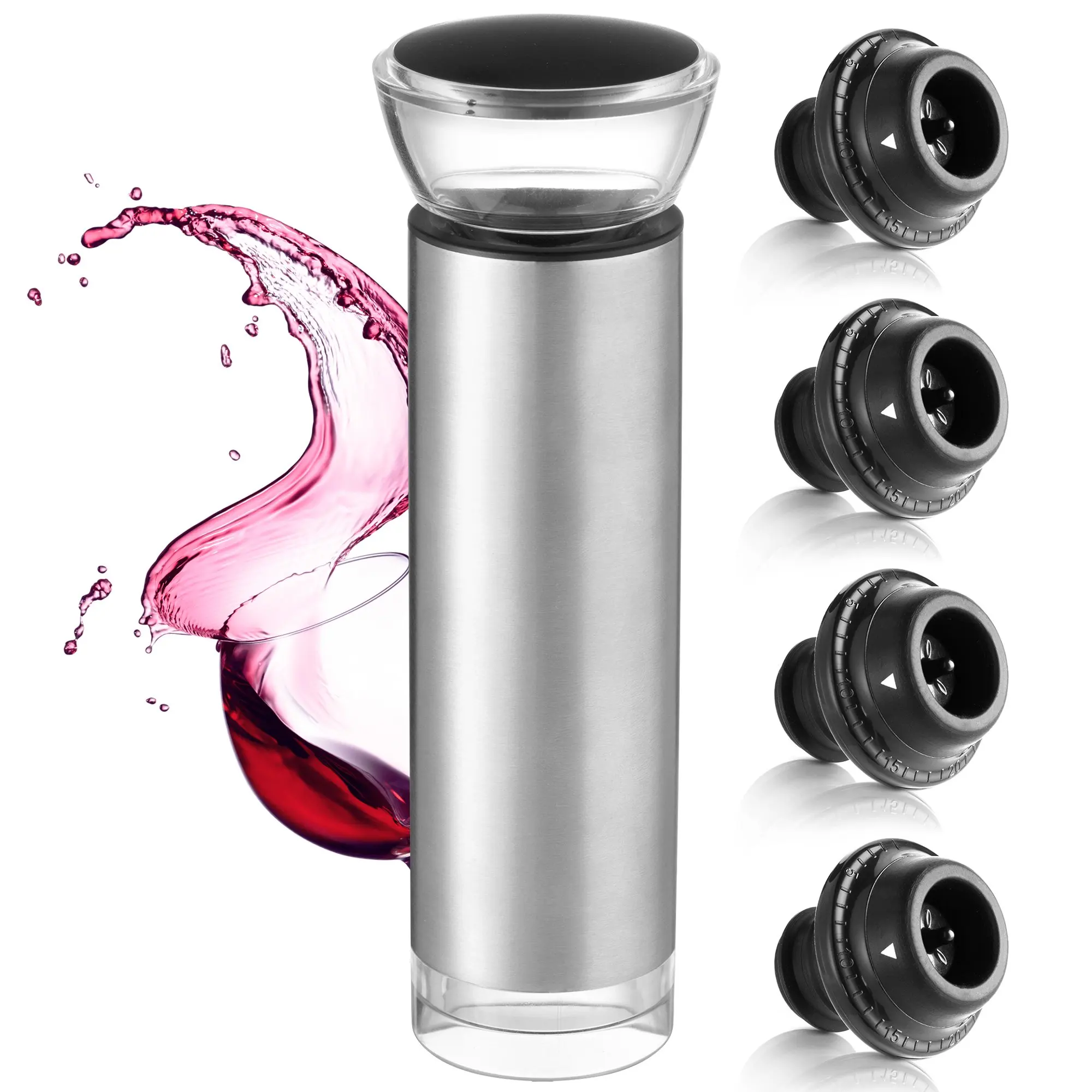 Ensemble de bouteilles de bar à pompe en silicone PC de 4 pièces réutilisables personnalisées de marque privée bouchons de vin sous vide avec boîte de fête-État neuf