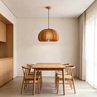 Houten pompoen hanglamp van natuurlijk hout, Japandi stijl, E27, dimbaar met afstandsbediening, LED hanglamp voor eetkamer/theesalons