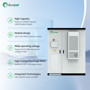 Système de stockage d'énergie industriel et commercial Sunpal 215 kWh 100 kW avec batterie haute tension hybride - Product Image 3