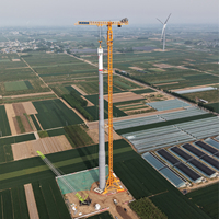 Grue à tour plate DAHAN DHL2500-200T 200T pour l'installation d'éoliennes, avec moteur et propulseur, hauteur 280m, pour projets d'éoliennes