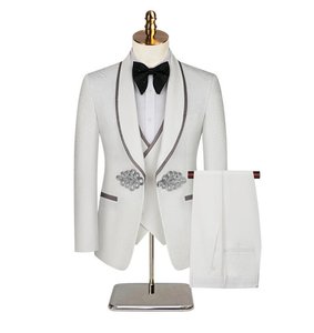 Nouveau costume élégant pour <span class=keywords><strong>homme</strong></span> avec col en strass, costume de maître de cérémonie (veste + gilet + <span class=keywords><strong>pantalon</strong></span>), costume 3 pièces pour le bureau, les fêtes, les bals, les mariages, les costumes de marié - Product Image 4