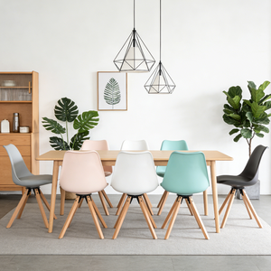 Chaise de salle à manger minimaliste en plastique blanc avec pieds en bois de hêtre, design contemporain d'inspiration scandinave pour les intérieurs modernes - Product Image 6