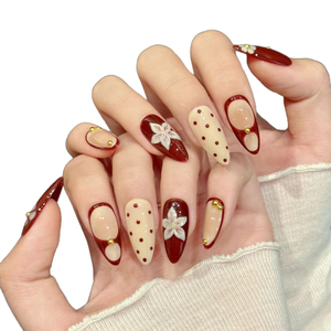 Esmalte <span class=keywords><strong>de</strong></span> <span class=keywords><strong>Uñas</strong></span> [Sakura Wine Soft Wave] Rojo Vino, Diseño <span class=keywords><strong>de</strong></span> <span class=keywords><strong>Flores</strong></span> Blancas, Ondas y <span class=keywords><strong>Puntos</strong></span>, Estilo Retro Suave, Acabado Desgastado, 951 Jiangsu - Product Image 1
