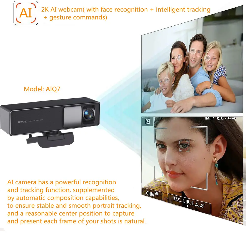 Câmera de vídeo conferência com rastreamento facial alimentada por AI Full HD Premium Áudio Vídeo USB PTZ Web Camera AI 2K Webcam