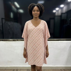 Robe courte en coton imprimé à col en V |   Tunique Kaftan d'été décontractée pour femmes - Product Image 3