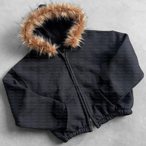 <span class=keywords><strong>Felpa</strong></span> da Uomo Vintage con Zip e <span class=keywords><strong>Cappuccio</strong></span> Staccabile in <span class=keywords><strong>Pelliccia</strong></span> Sintetica, Taglio Boxy, in Cotone Biologico French Terry, Tinta Unita, con Doppia Cerniera, Personalizzabile - Product Image 4