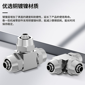Acoplador Rápido Apocalypse con Conexión en T y Tuerca de Bloqueo, 6, 8, 10, 12, 16 mm, Conector Reductor para Manguera de Aire Neumática, Recubierto de Cobre y Níquel - Product Image 2