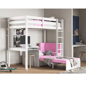 Lit superposé en bois massif avec tiroirs de rangement et bureau intégré, lit superposé double sur grand lit avec rangement en bois - Product Image 3
