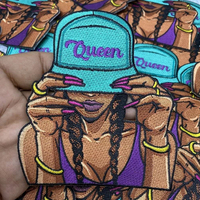 Patch brodé personnalisé à faible MOQ, motif fille noire de dessin animé, thermocollant, pour la décoration de t-shirts, vestes, sacs à dos et vêtements