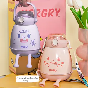 Cute Fun Kids Children Cartoon Thermos Water Bottle With Straw Trendy Cool Thickened Stainless Steel Vacuum Bottle