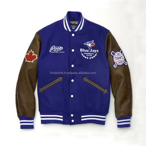 Chaqueta universitaria para hombre al por mayor 2024 logotipo personalizado puños acanalados escote dobladillo bolsillo lateral uniforme de béisbol mangas de cuero - Product Image 2